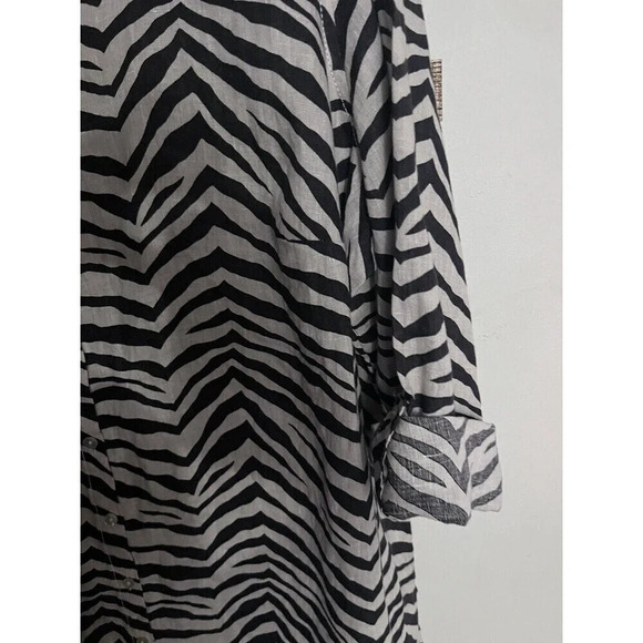 Tahari 100% Linen Zebra animal Print Tunic blouse Beach BoHo - Picture 3 of 8